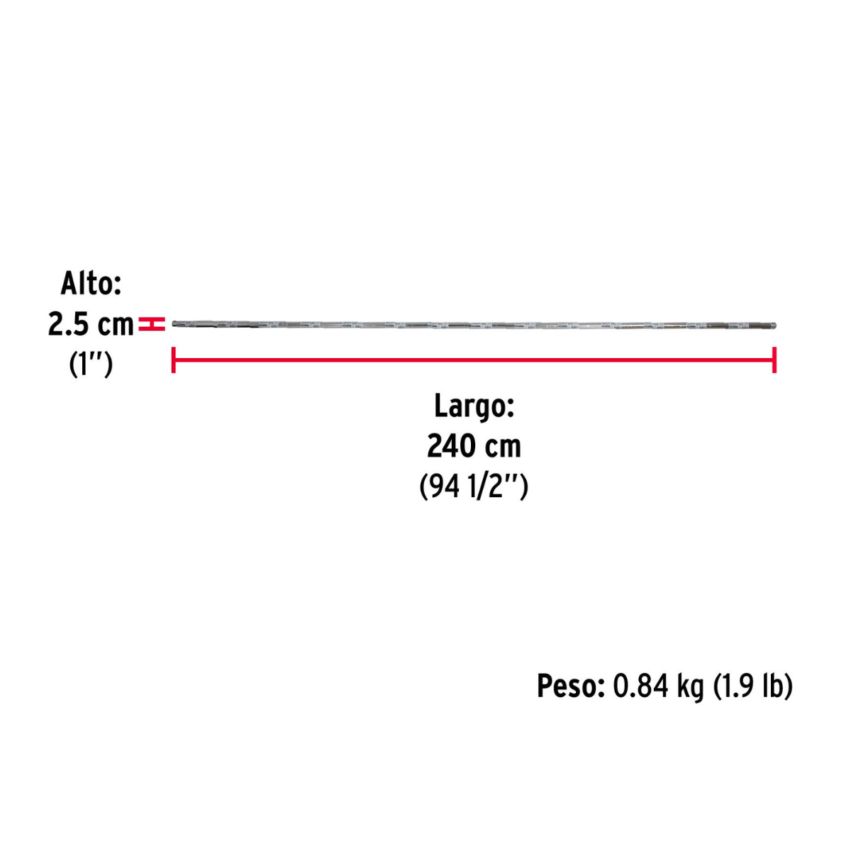 Tubo redondo para clóset, 2.4 m, acero cromado, HERMEX - TR-524 / 45892 Tubo redondo para clóset, 2.4 m, acero cromado, HERMEX - TR-524 / 45892