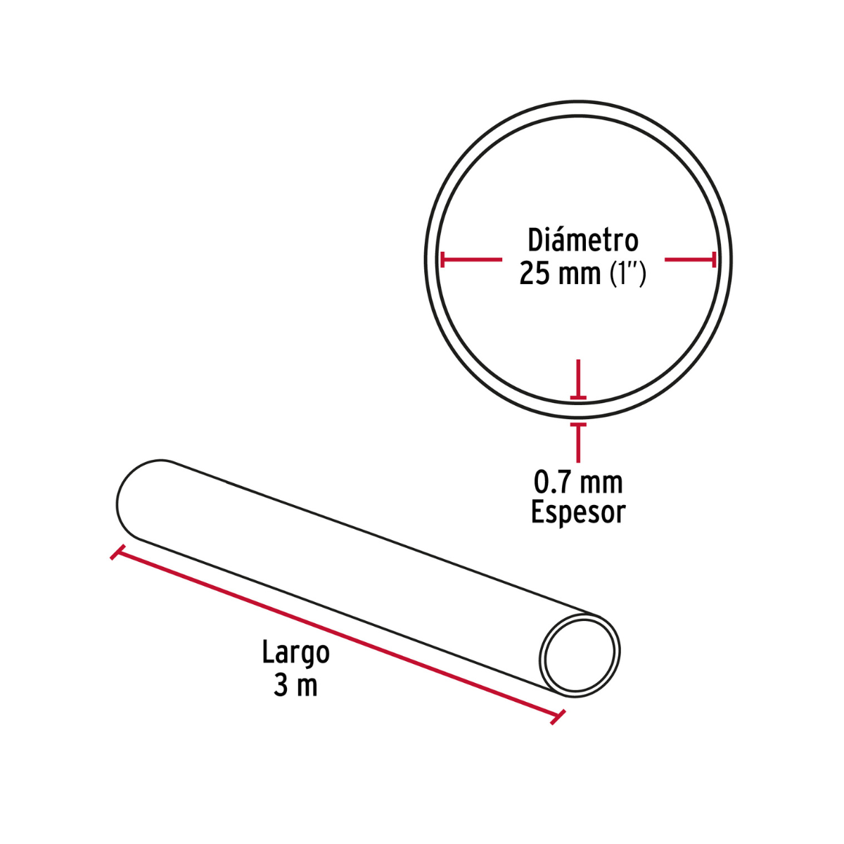 Tubo redondo para clóset, 3.0 m, acero cromado, HERMEX - TR-530 / 48974 Tubo redondo para clóset, 3.0 m, acero cromado, HERMEX - TR-530 / 48974