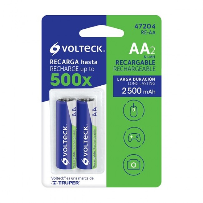 Blíster con 2 pilas AA recargables larga duración, 2500 mAh - RE-AA / 47204