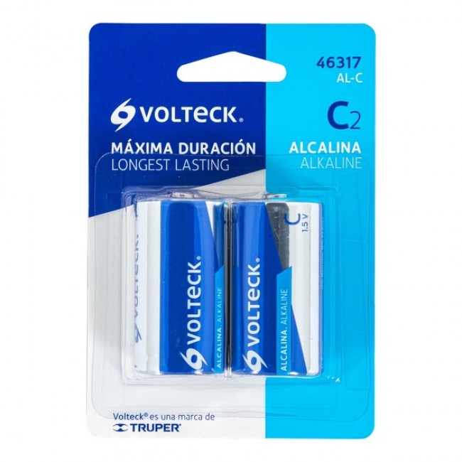 Blíster con 2 pilas alcalinas tamaño C, Volteck - AL-C / 46317