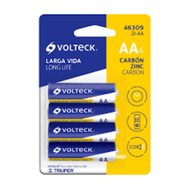 Blíster con 4 pilas zinc-carbón tamaño AA, volteck - ZI-AA / 46309