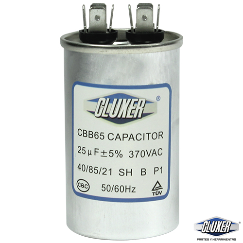 Capacitor de Trabajo, 25Mf, 370VAC +-5%, 50/60Hz, Cluxer CXC37025