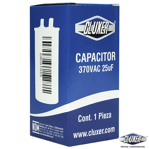 Capacitor de Trabajo, 25Mf, 370VAC +-5%, 50/60Hz, Cluxer CXC37025