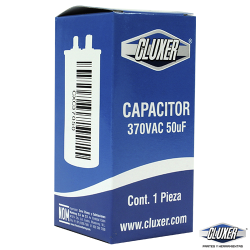 Capacitor de Trabajo, 50Mf, 370VAC +-5, 50/60Hz, Cluxer CXC37050