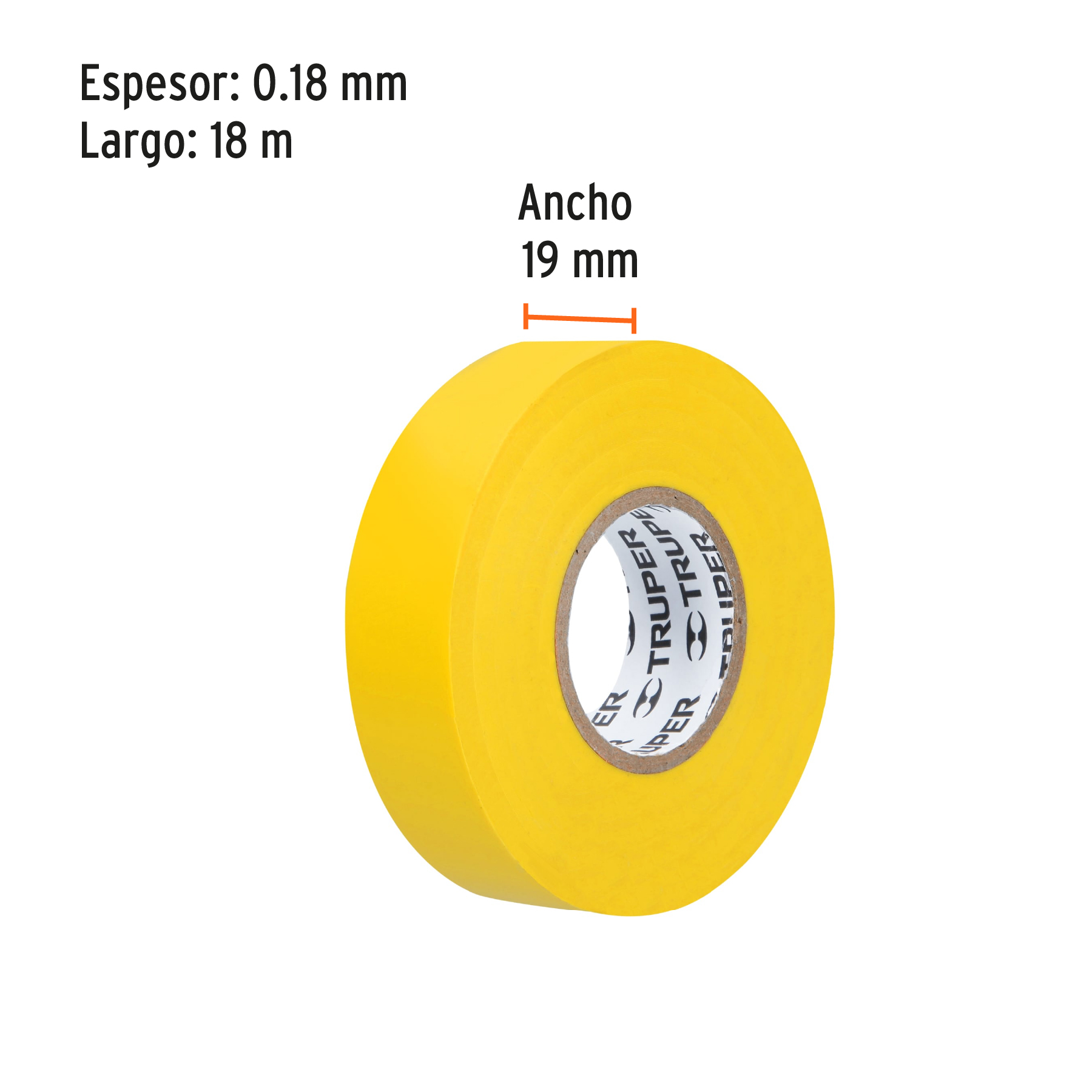 Cinta de aislar de 18 m x 19 mm, amarilla, Truper - M-33A / 12503