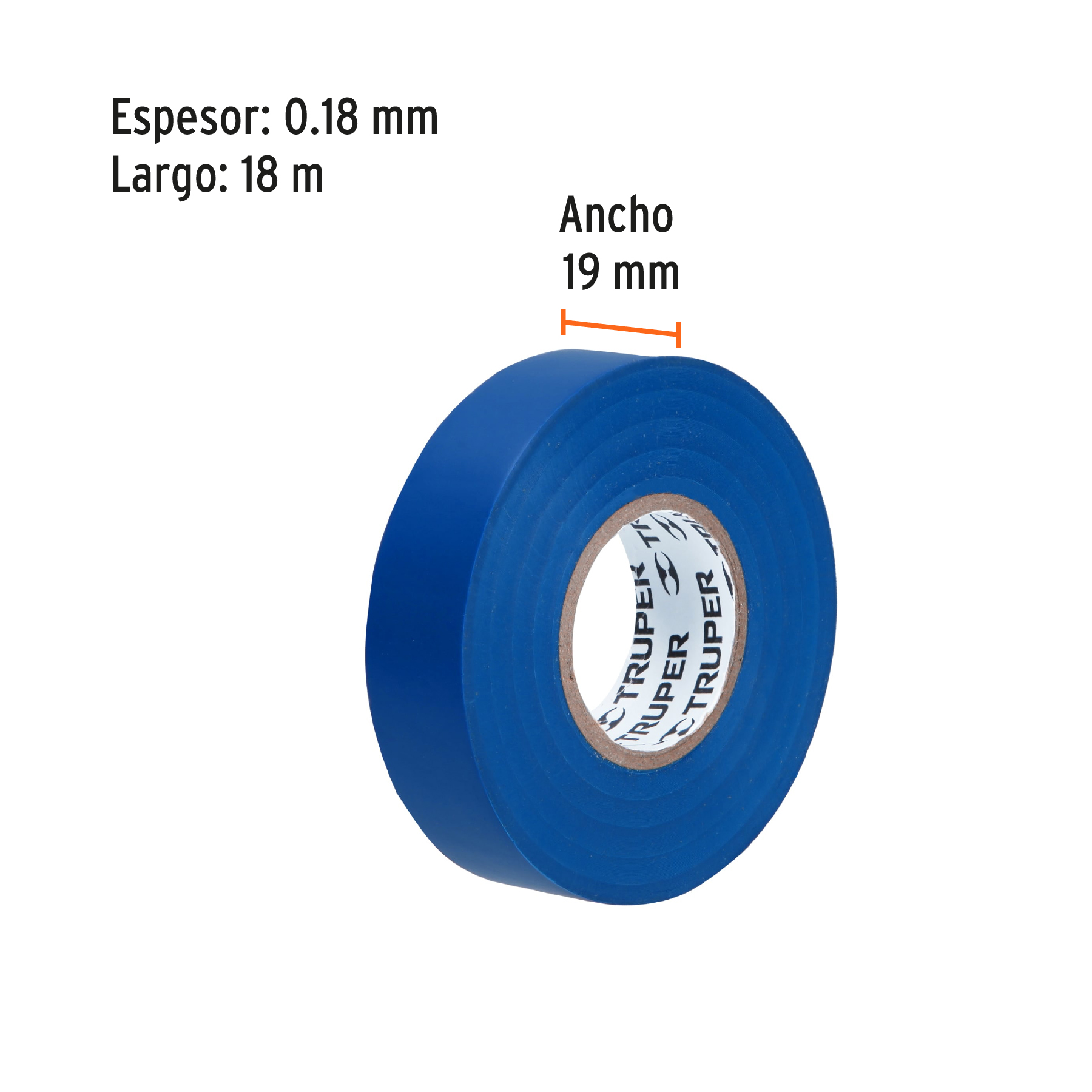 Cinta de aislar de 18 m x 19 mm, azul, Truper - M-33Z / 12505