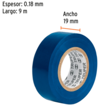 Cinta de aislar de 9 m x 19 mm, azul, Truper - M-22Z / 13514