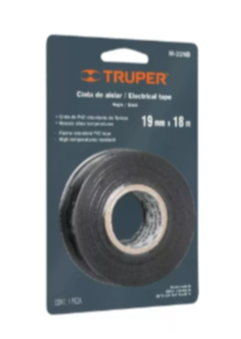 Cinta de aislar de 9 m x 19 mm, negra, Truper - M-22 / 12501