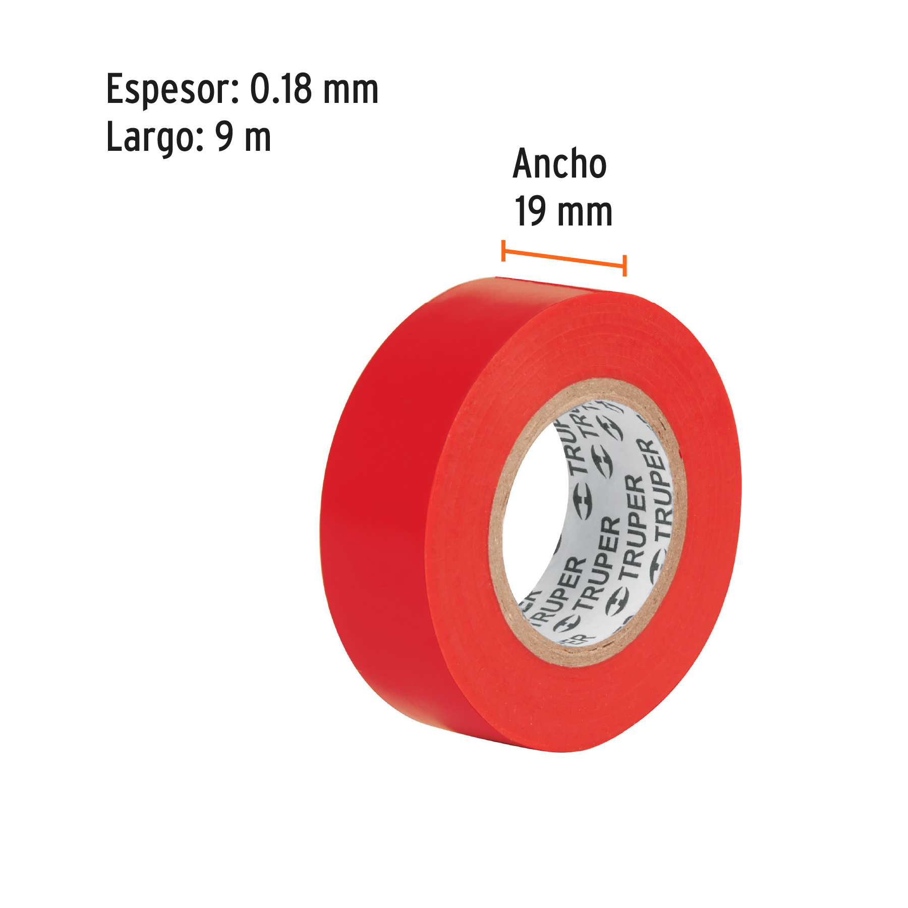 Cinta de aislar de 9 m x 19 mm, roja, Truper - M-22R / 13513