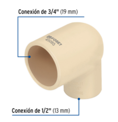 Codo 90° reducido de CPVC, 3/4 x 1/2' - CPVC-521 / 45085