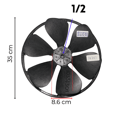Aspa Para ventana  Mirage, Diametro Externo 35cm, Centro 8.6cm, Flecha 5/16 , 6 Hojas con Aro - numero de parte  10331301