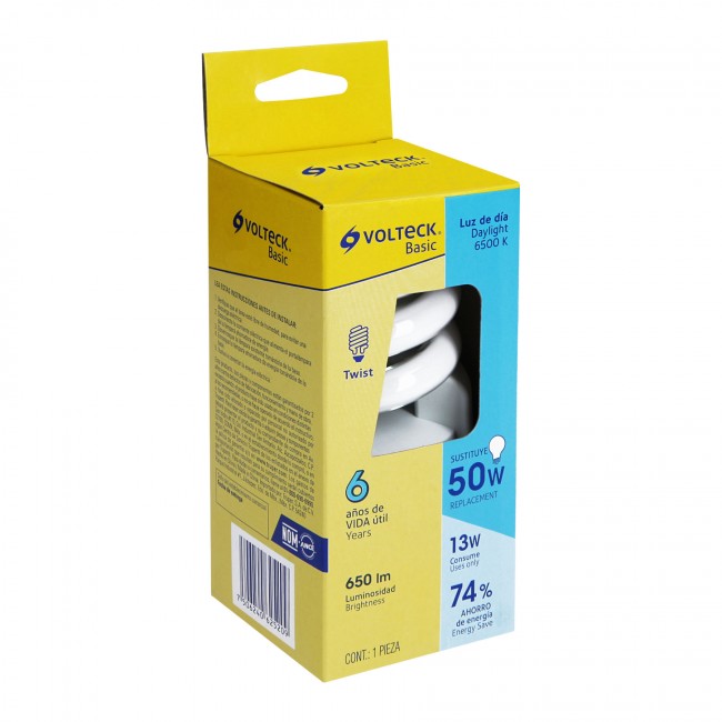 Lámpara 13 W, espiral, luz día, Volteck basic - FOTW-13CP / 26105