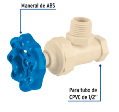 Llave angular de CPVC (13 mm) 1/2' con volante - CPVC-ANG02 / 42019