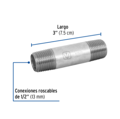 Niple, acero galvanizado, 1/2' x 3', cédula 40 - CG-402 / 47517