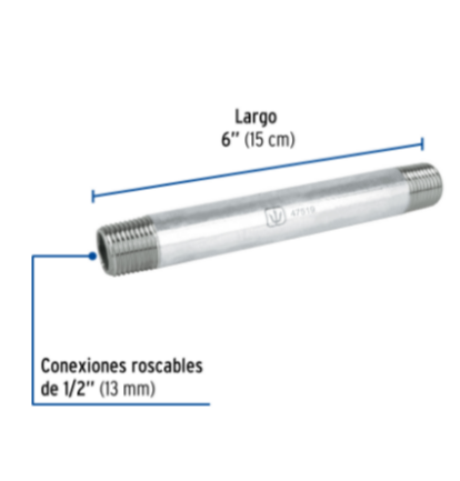 Niple, acero galvanizado, 1/2 x 35', cedula 40 - CG-424 / 48823