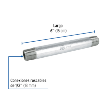 Niple, acero galvanizado, 1/2' x 6', cédula 40 - CG-404 / 47519