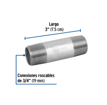 Niple, acero galvanizado, 3/4' x 3', cédula 40 - CG-412 / 47527