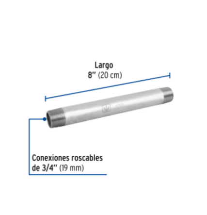 Niple, acero galvanizado, 3/4' x 8', cédula 40 - CG-415 / 47530