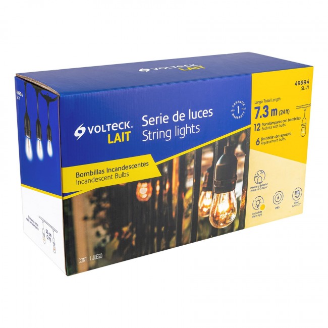 Serie de 12 luces incandescentes para exterior, 7.3 m - SL-7I / 49994