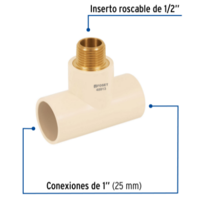 Tee reducida CPVC latón rosca exterior 1x1x1/2' - CPVC-713 / 48913