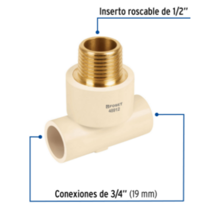 Tee reducida CPVC latón rosca exterior 3/4x3/4x1/2' - CPVC-712 / 48912