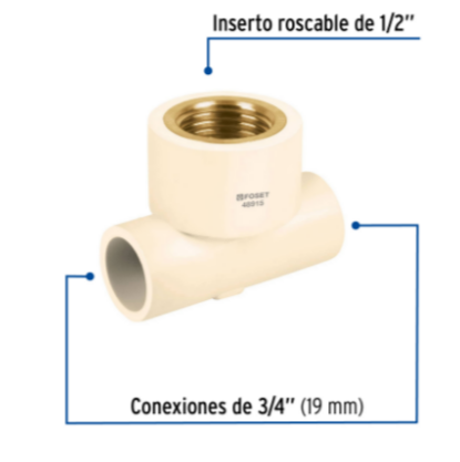 Tee reducida CPVC latón rosca interior 3/4x3/4x1/2' - CPVC-702 / 48915