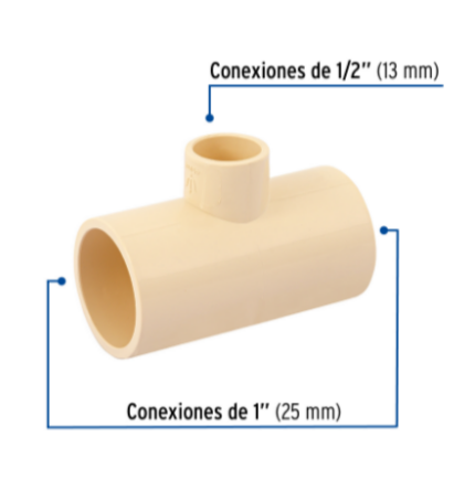 Tee reducida de CPVC, 1' x 1' x 1/2' - CPVC-725 / 45074