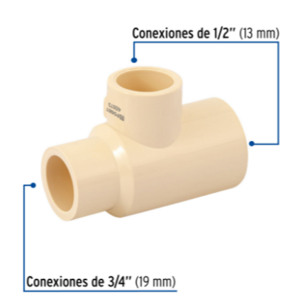 Tee reducida de CPVC, 3/4' x 1/2' x 1/2'  - CPVC-723 / 45073